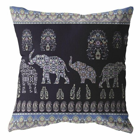PALACEDESIGNS 16 in. Ornate Elephant Indoor & Outdoor Zippered Throw Pillow Dark Purple PA3095476